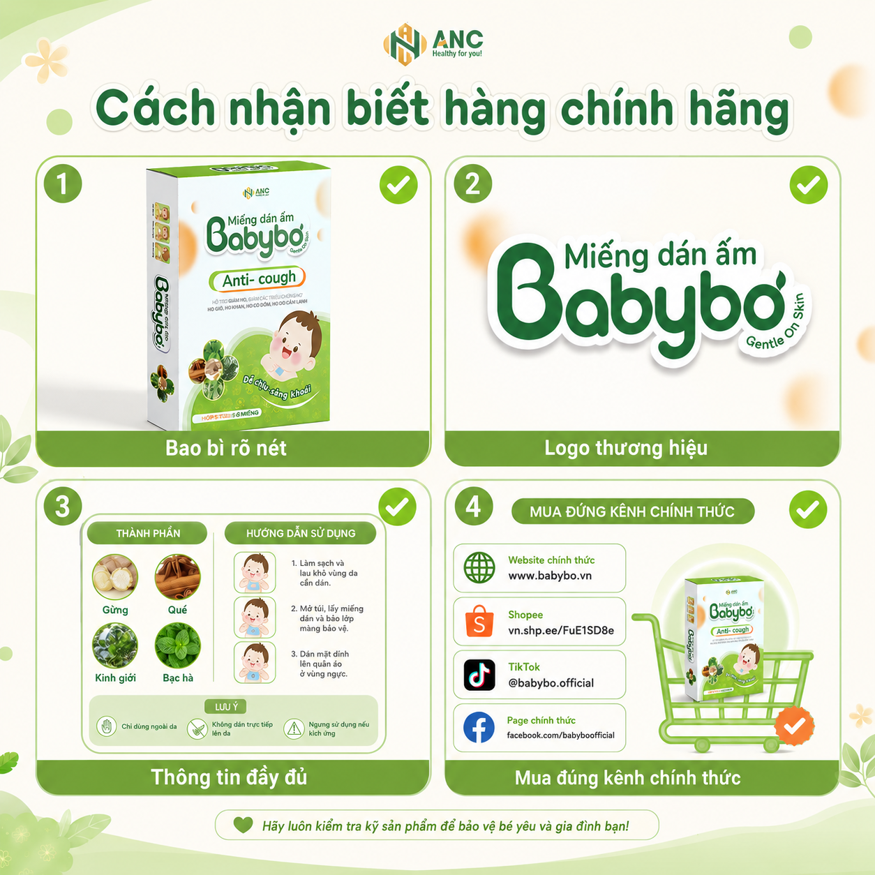 Cách nhận biết miếng dán giảm ho Babybơ chính hãng qua bao bì và kênh bán