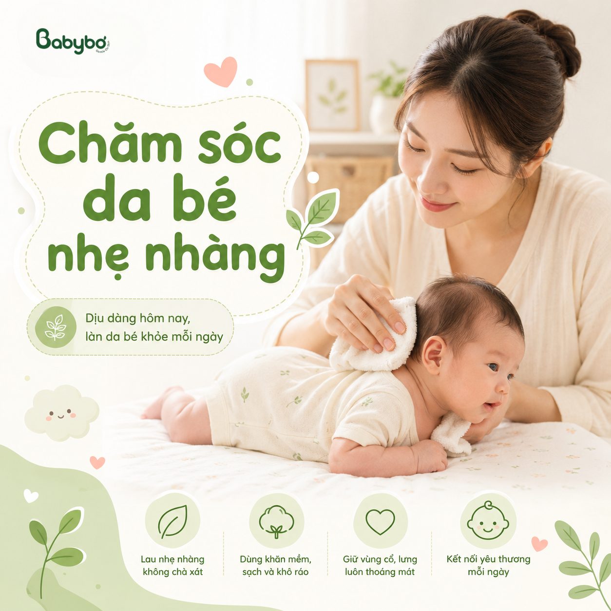 cách chăm sóc trẻ sơ sinh bị rôm sảy và nổi mụn