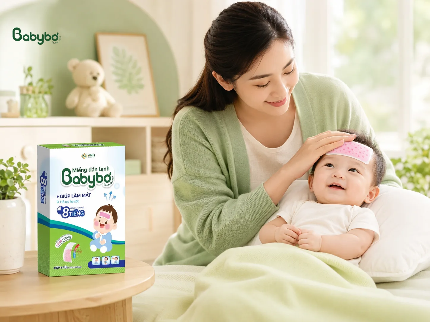 Mẹ sử dụng miếng dán lạnh Babybơ cho bé khi sốt