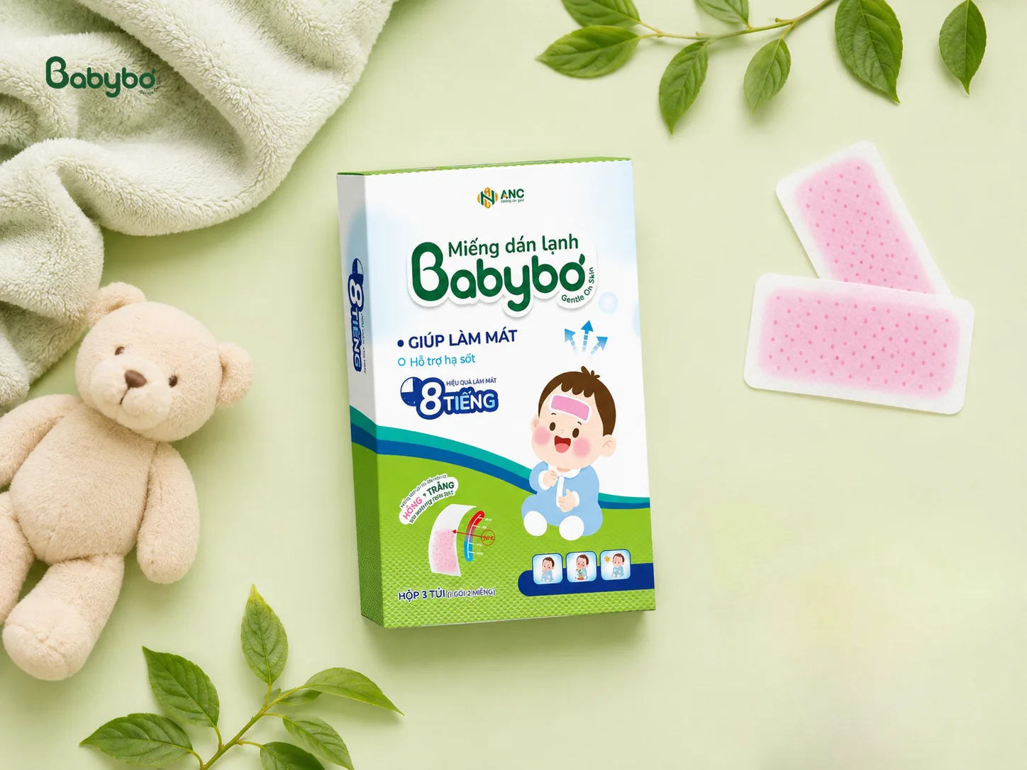 Hộp miếng dán lạnh Babybơ chính hãng và miếng dán hydrogel