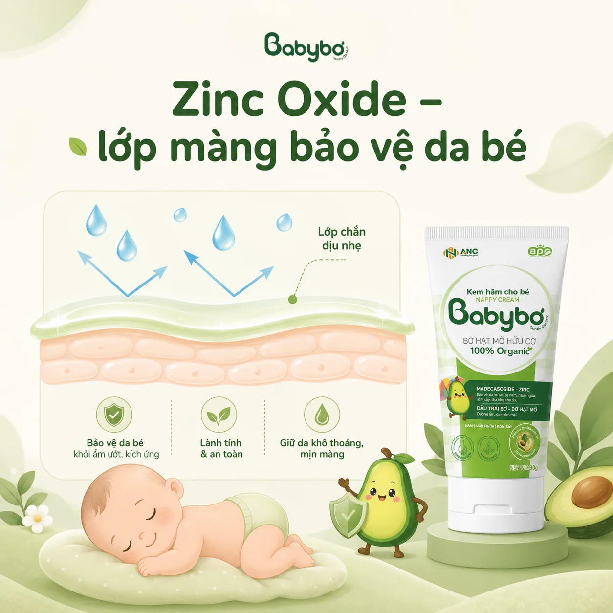 Zinc Oxide trong kem hăm Babybơ giúp bảo vệ da bé khỏi ẩm bí