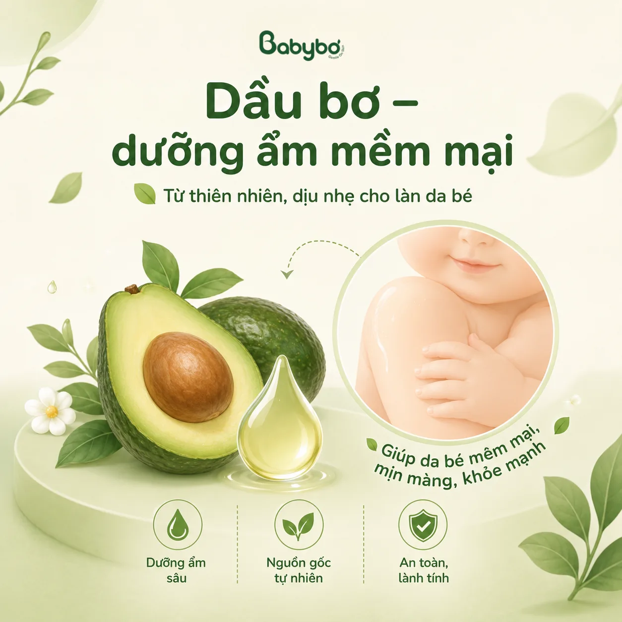 Dầu bơ trong kem hăm Babybơ giúp dưỡng ẩm da bé
