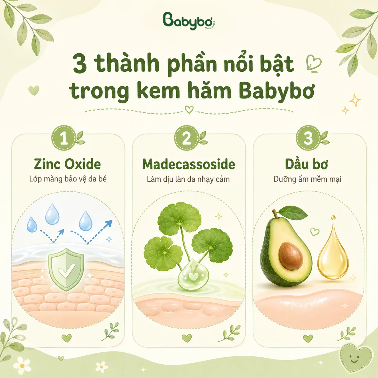 3 thành phần nổi bật trong kem hăm Babybơ cho bé