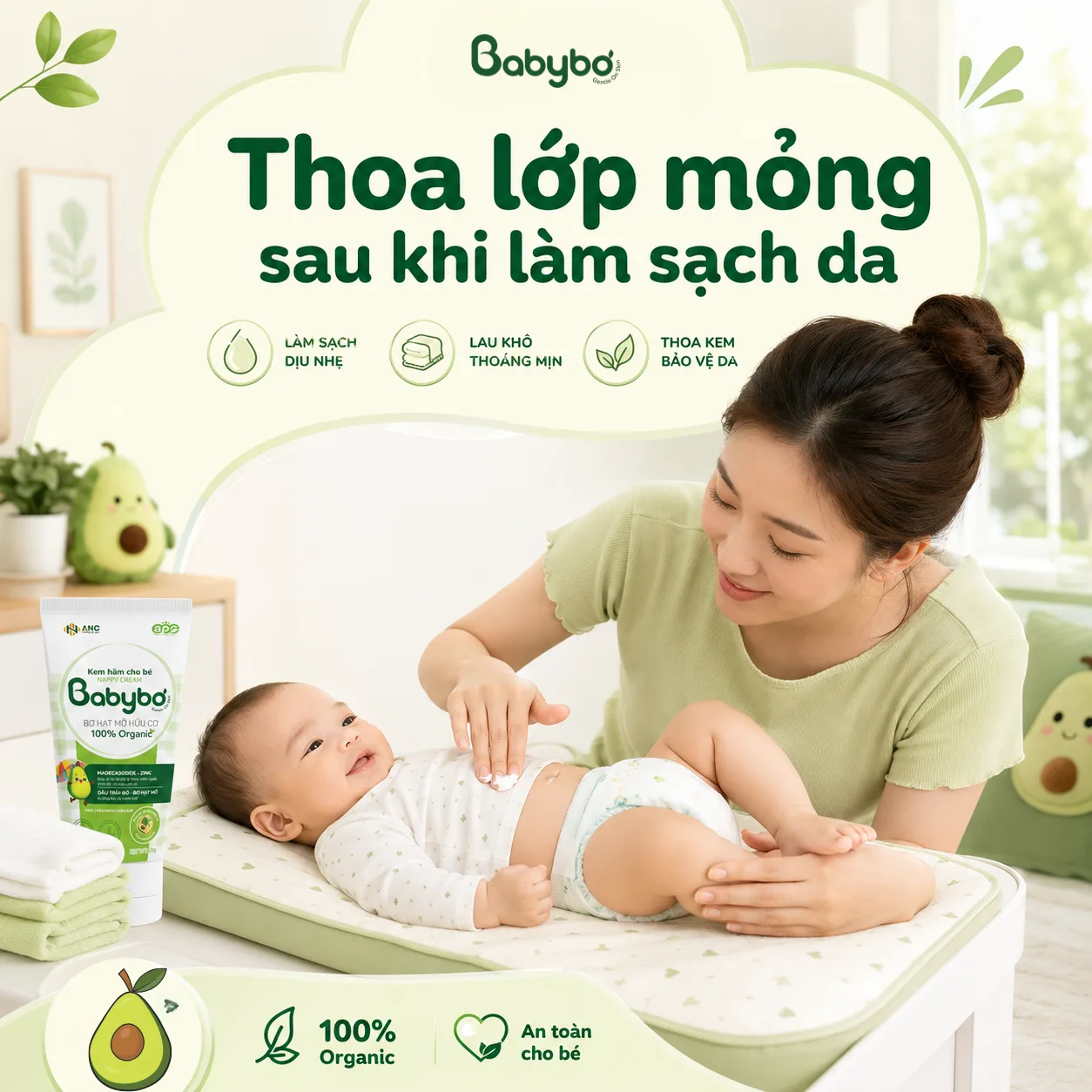 Cách dùng kem hăm Babybơ sau khi thay tã cho bé