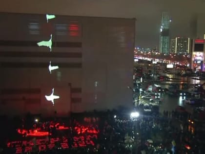 24 марта на здании «Крокус Сити Холл» появилась проекция «Журавли»