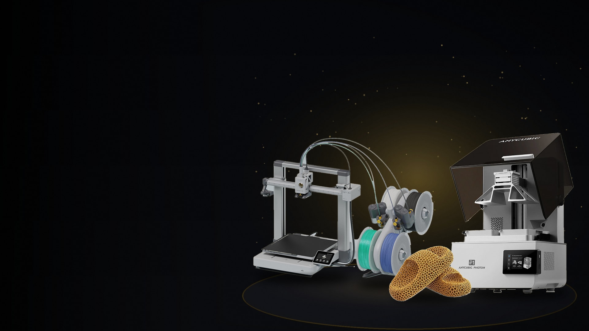 Impresoras 3D Bambu Lab A1 y Anycubic Photon P1 con piezas impresas en 3D