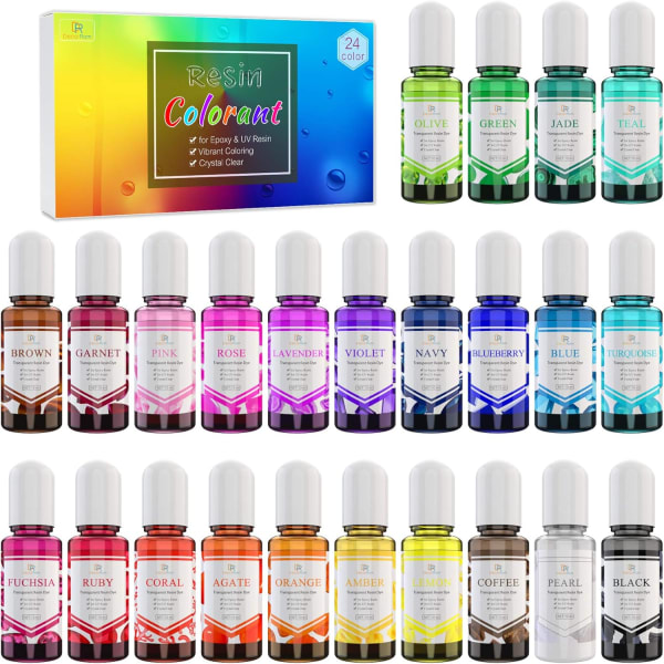 Caja con 24 pigmentos de diferente color – Tinte transparente para arte de resina UV