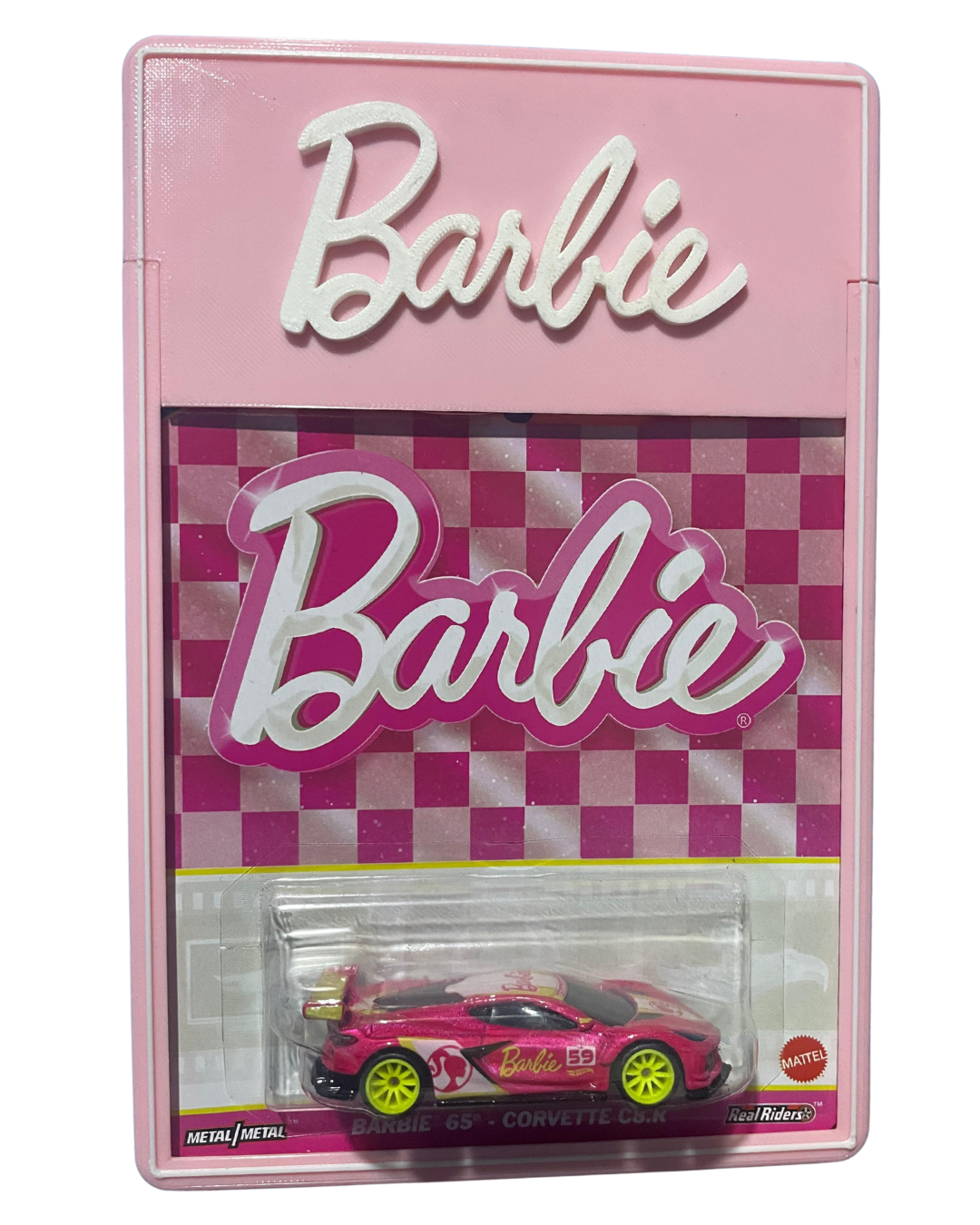 Combo de estantería temática de Barbie con carro BARBIE 65th - CORVETTE C8.R Hot Wheels Premium
