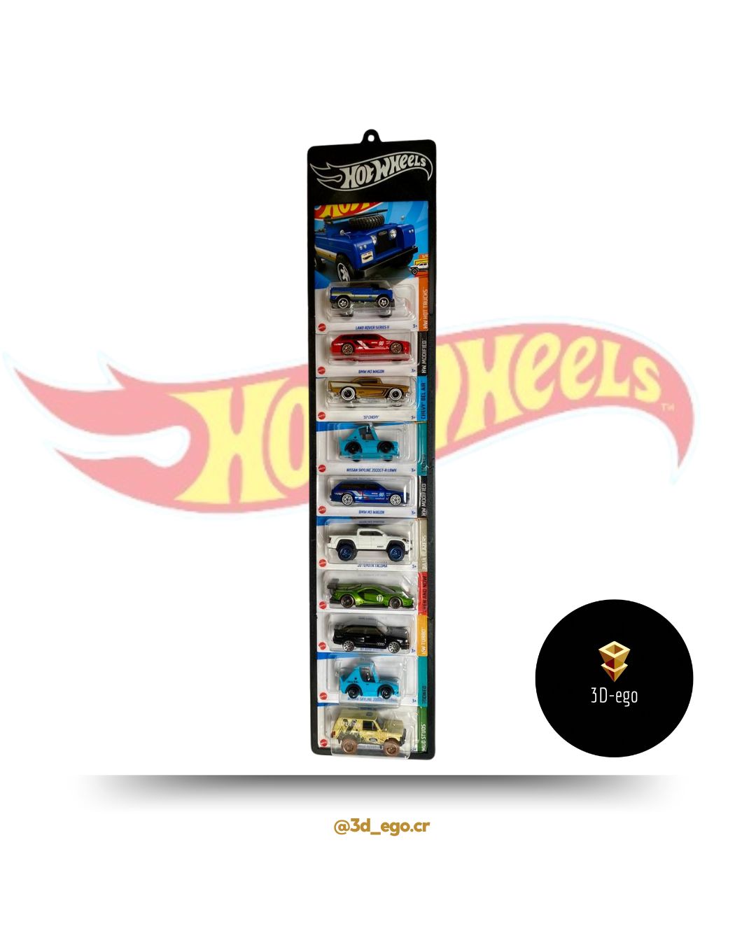 Estantería para 10 carros Hot Wheels con blister básico