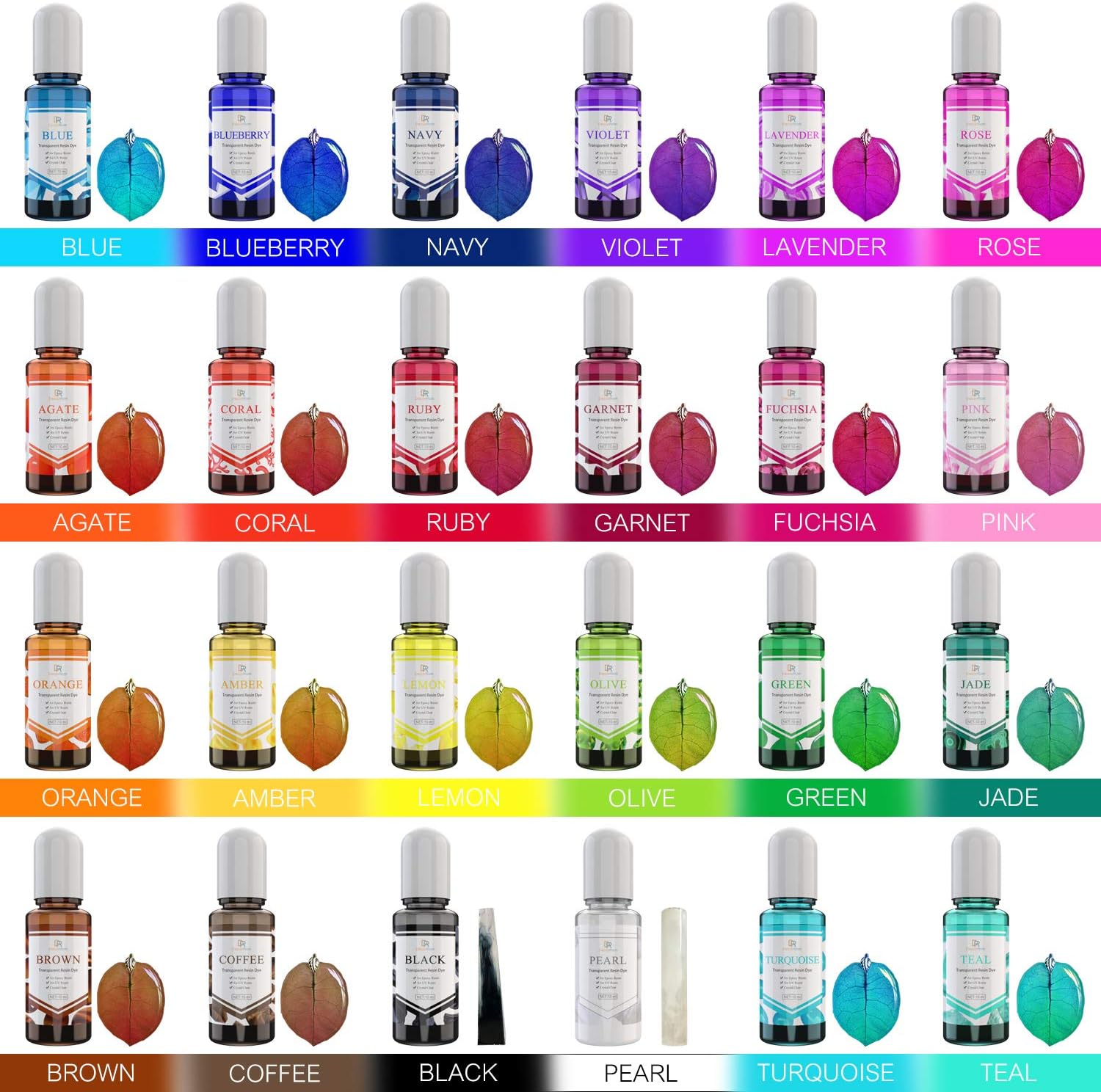 Caja con 24 pigmentos de diferente color – Tinte transparente para arte de resina UV