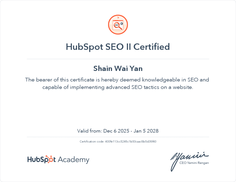 HubSpot SEO II Certified