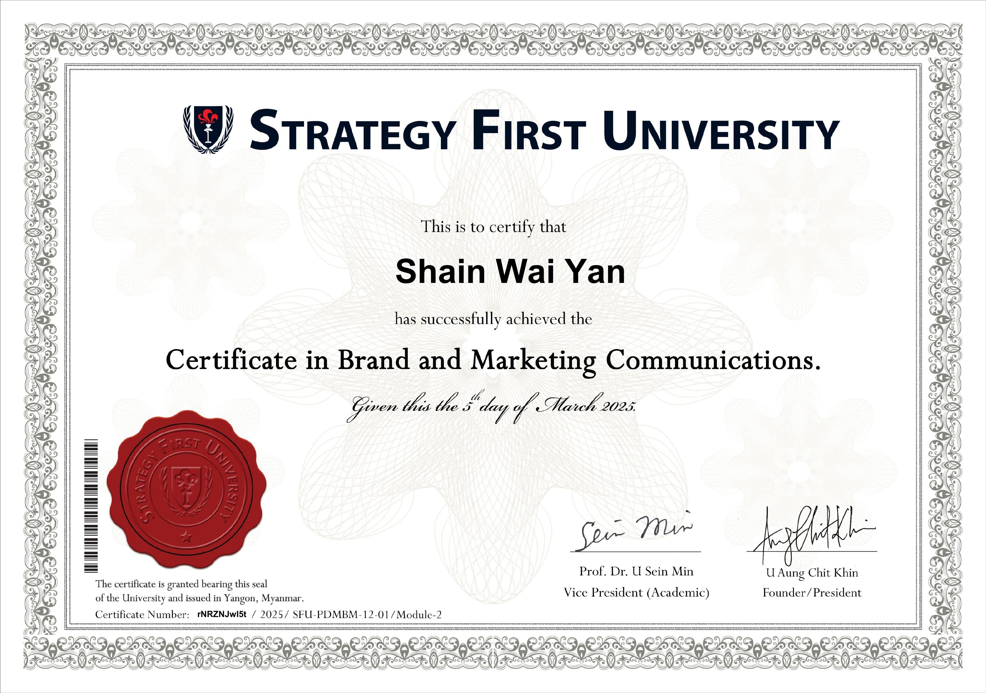 Certificate in Brand and Marketing Communications.