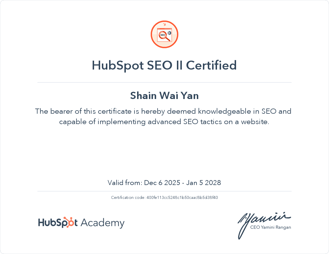 HubSpot SEO II Certified