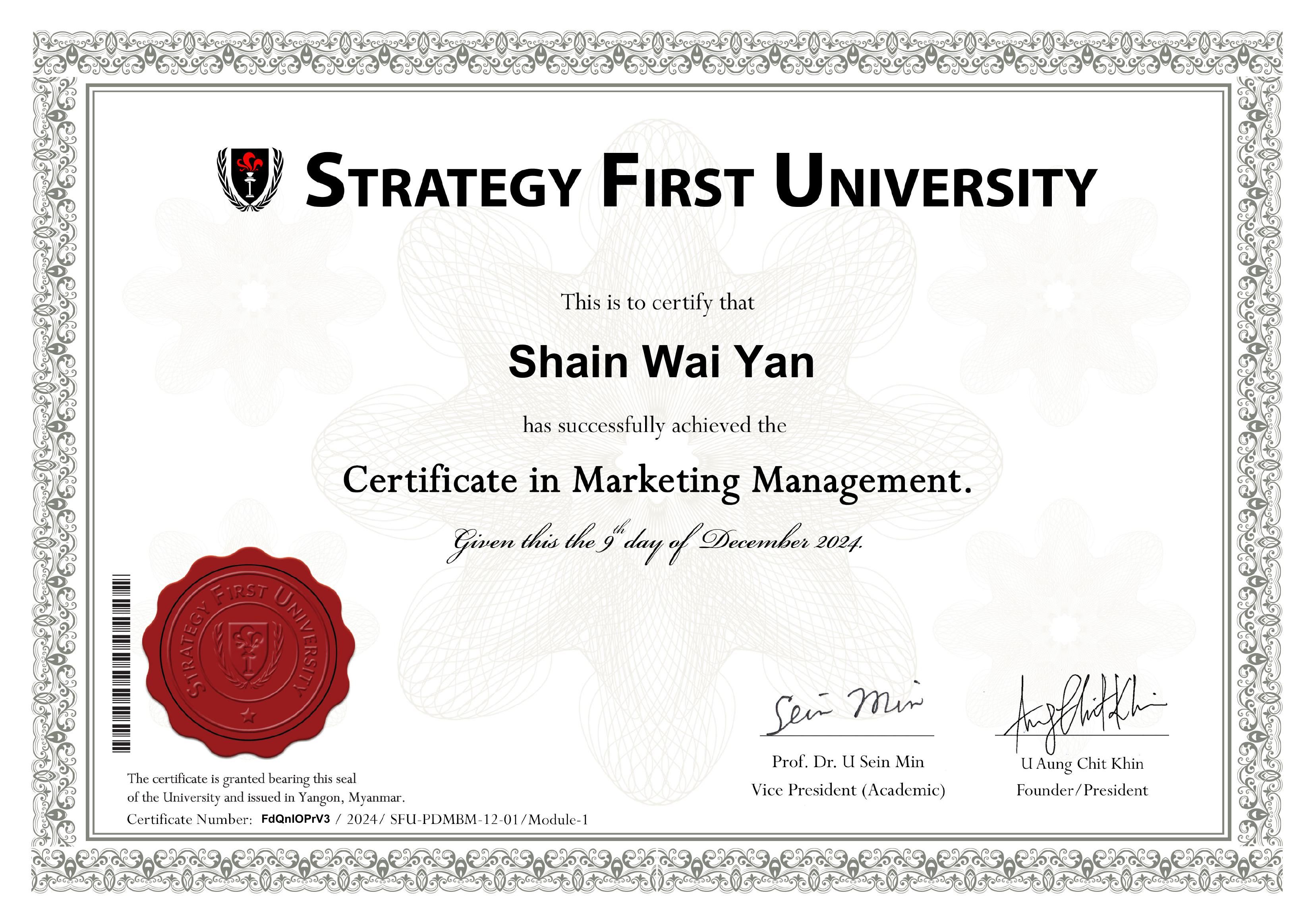 Certificate In Marketing Management