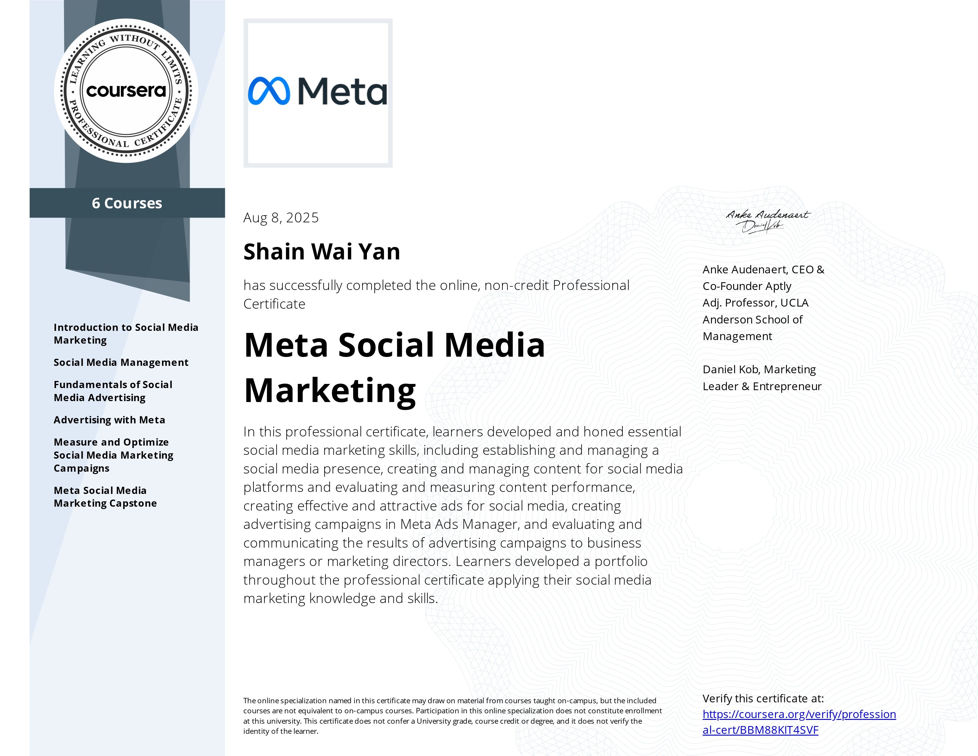 Meta Social Media Marketing Professional Certificate