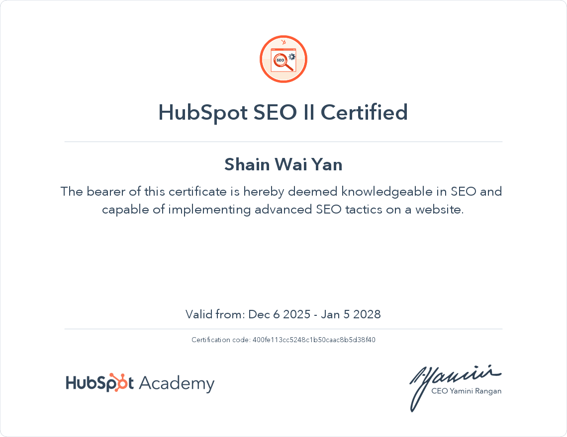 HubSpot SEO II Certified