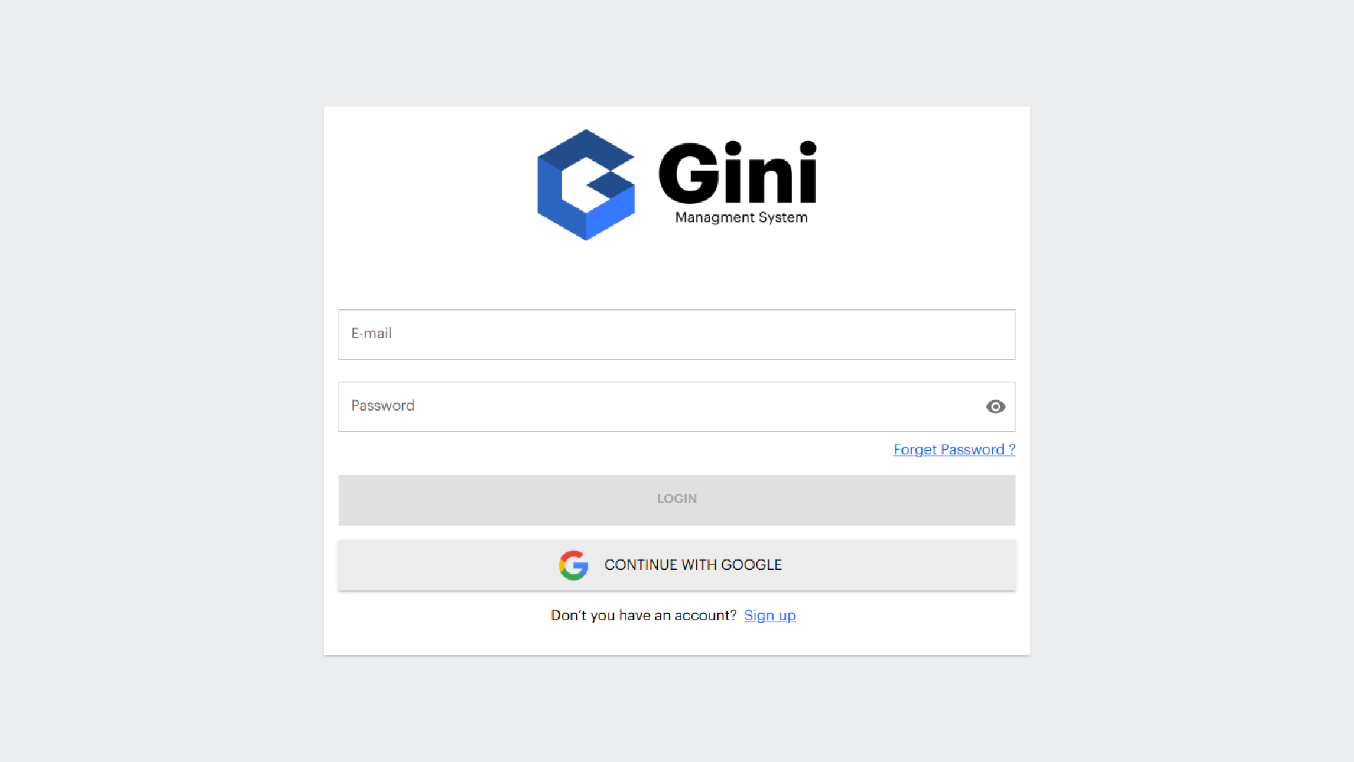 Gini Mangment Login Page