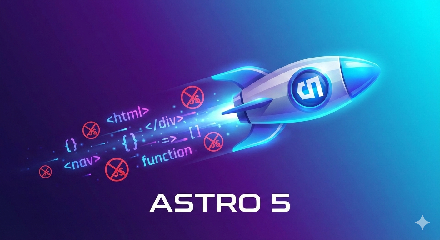 Astro 6 framework: rocket illustration with zero JavaScript concept