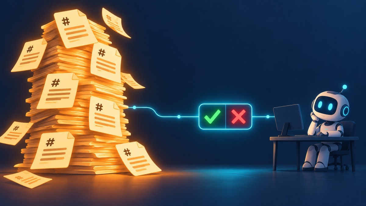 A stack of Markdown documents piled in front of an agent waiting to write code