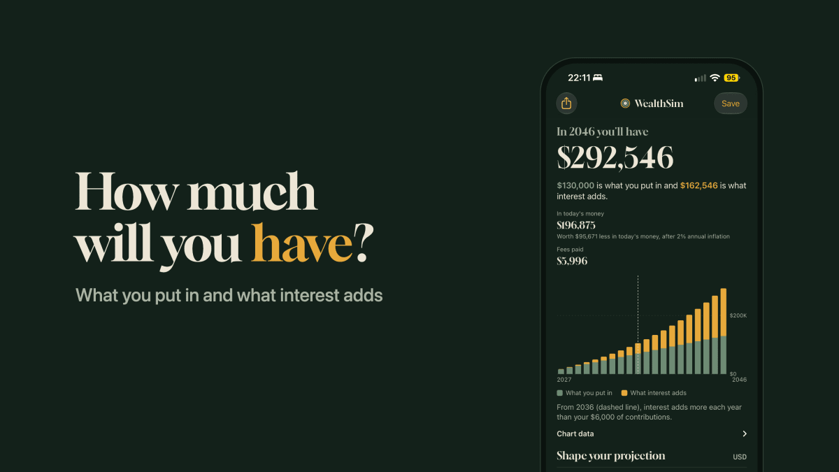 WealthSim projected balance in the iPhone app