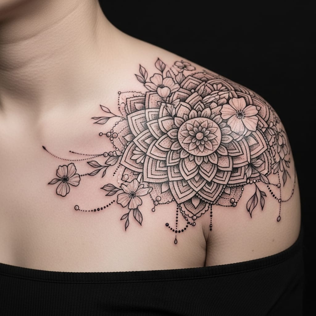 Tatouage épaule femme : Le choix idéal pour un look éphémère mais élégant, image size:1024x1024