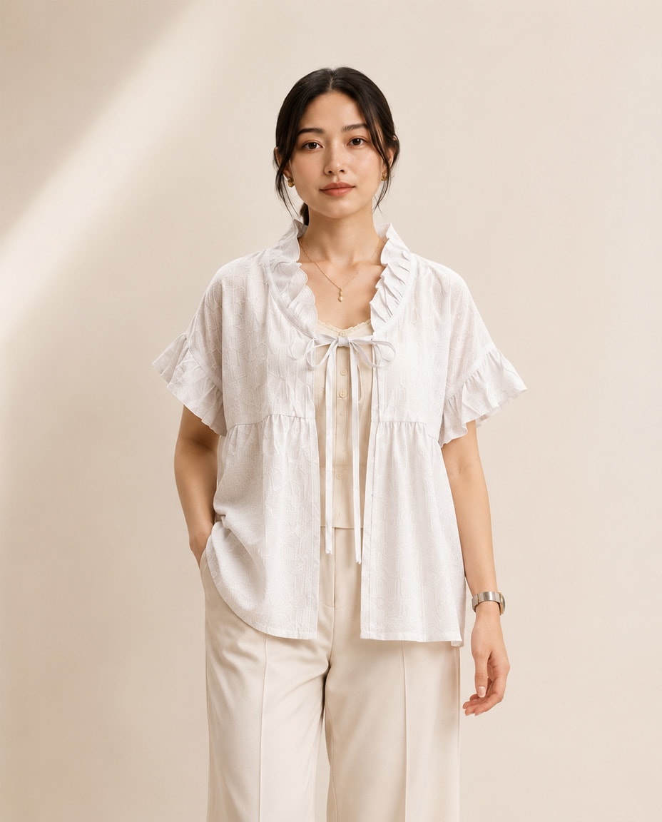 Women’s Textured Ruffle Tie-Front Blouse — Rajdevi Collection