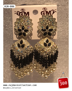 Premium Traditional Floral Jhumka Earrings with Bead Fringe by Rajdevi Collection — Jewellery — Rajdevi Collection