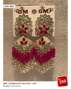 Premium Traditional Floral Jhumka Earrings with Bead Fringe by Rajdevi Collection — Jewellery — Rajdevi Collection