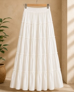 Women's White Tiered Maxi Skirt by Generic — Womens — Rajdevi Collection