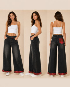 Women's Black Wide Leg Denim Jeans