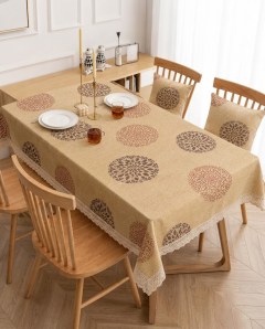 Premium Floral Daisy Print Dining Table Cover with Elegant Lace Border (58 x 34 Inches)