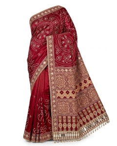 Premium Ajrakh Print Satin Viscose Silk Saree with Handcrafted Mirror Work