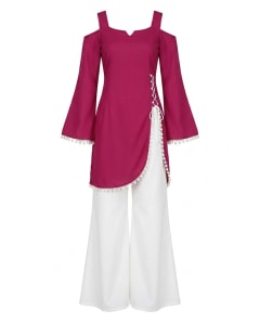 Women's Indo-Western Cold-Shoulder Magenta Tunic Kurta