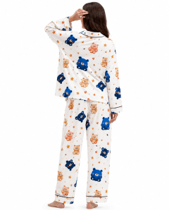 Women's Cute Cartoon Teddy Bear Printed Pajama Set