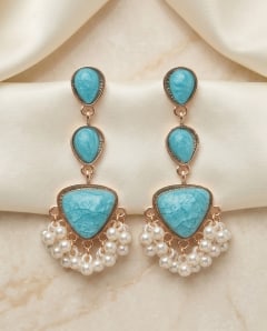 Empress Vintage Resin Stone Dangle Statement Earrings with Pearl Fringe — Jewellery — Rajdevi Collection
