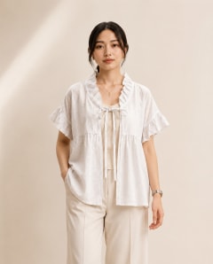 Women’s Textured Ruffle Tie-Front Blouse — Rajdevi Collection