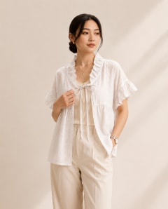 Women’s Textured Ruffle Tie-Front Blouse — Rajdevi Collection