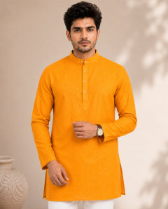 Rajdevi Mustard Yellow Men's Cotton Kurta — Rajdevi Collection