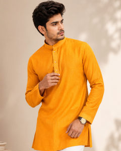 Rajdevi Mustard Yellow Men's Cotton Kurta — Rajdevi Collection