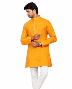 Rajdevi Mustard Yellow Men's Cotton Kurta — Rajdevi Collection