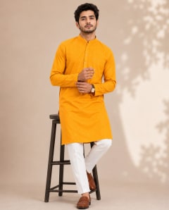 Rajdevi Mustard Yellow Men's Cotton Kurta — Rajdevi Collection