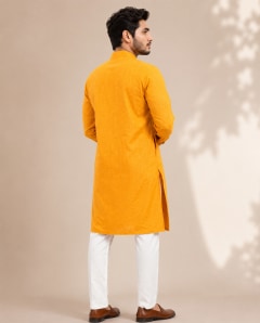 Rajdevi Mustard Yellow Men's Cotton Kurta — Rajdevi Collection