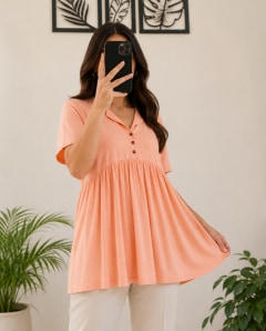 Women's V-Neck Short Sleeve Peplum Top — Rajdevi Collection