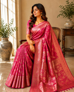 Women's Premium Red Dolla Silk Saree with Rich Jacquard Woven Border & Tassel Pallu — Rajdevi Collection