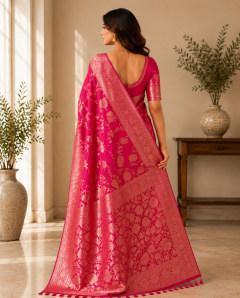 Women's Premium Red Dolla Silk Saree with Rich Jacquard Woven Border & Tassel Pallu — Rajdevi Collection