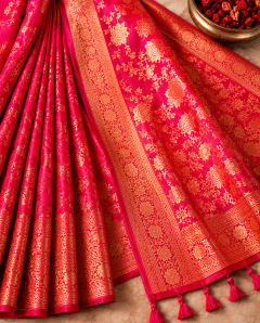 Women's Premium Red Dolla Silk Saree with Rich Jacquard Woven Border & Tassel Pallu — Rajdevi Collection
