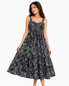 Women's Black Paisley Printed Sleeveless Maxi Dress — Womens — Rajdevi Collection