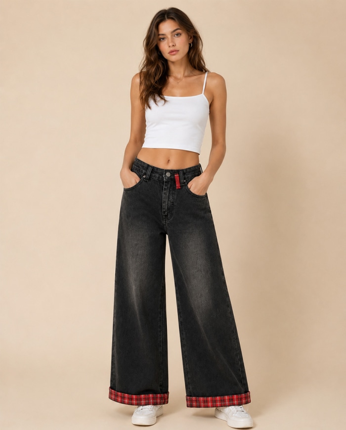 Women's Black Wide Leg Denim Jeans