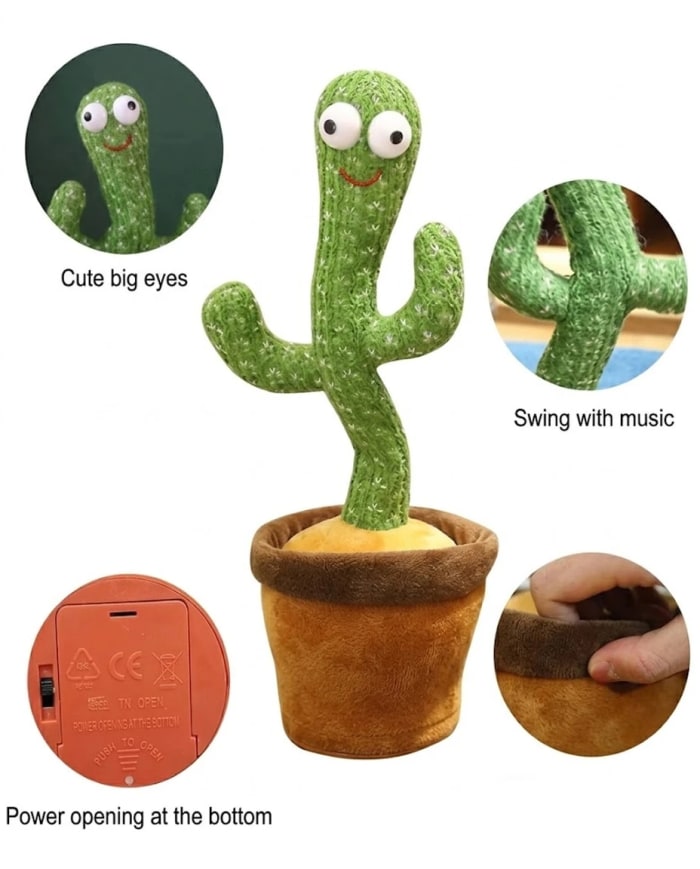 Talking & Dancing Cactus Plush Toy | Interactive USB Rechargeable Baby Toy