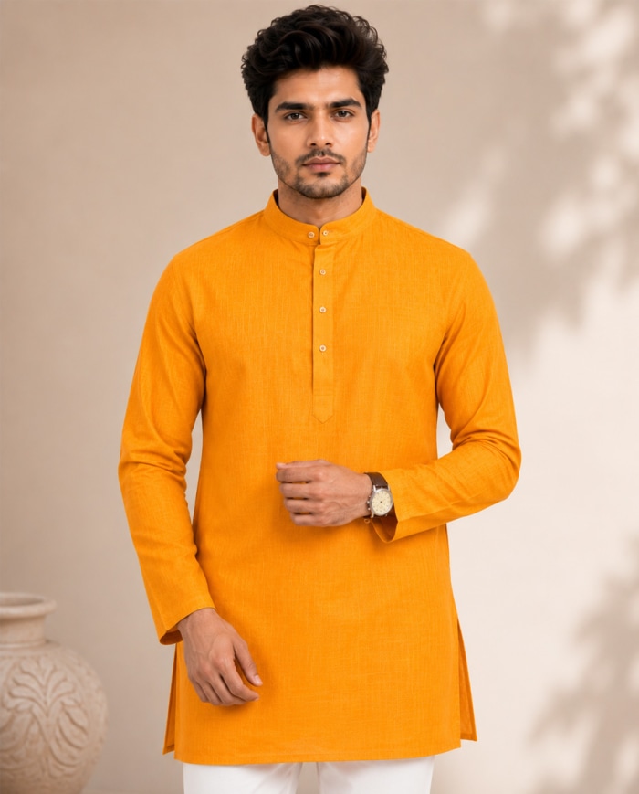 Mustard Yellow Men's Cotton Kurta